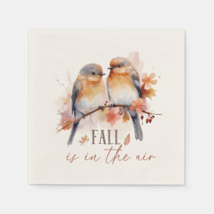 Fall Is In The Air – Cute Birds & Autumn Leaves Napkin