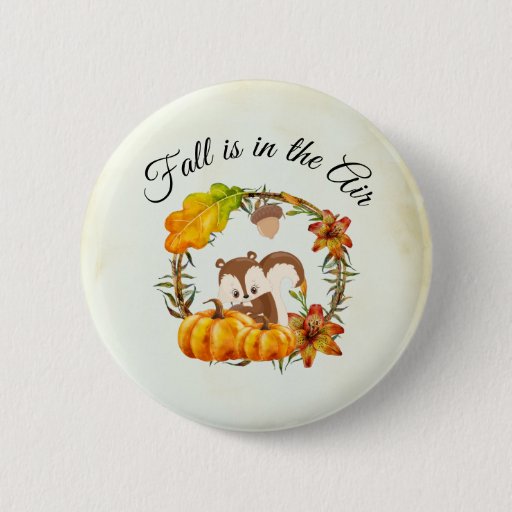 Image of Fall is in the Air Typography with Squirrel 6 Cm Round Badge