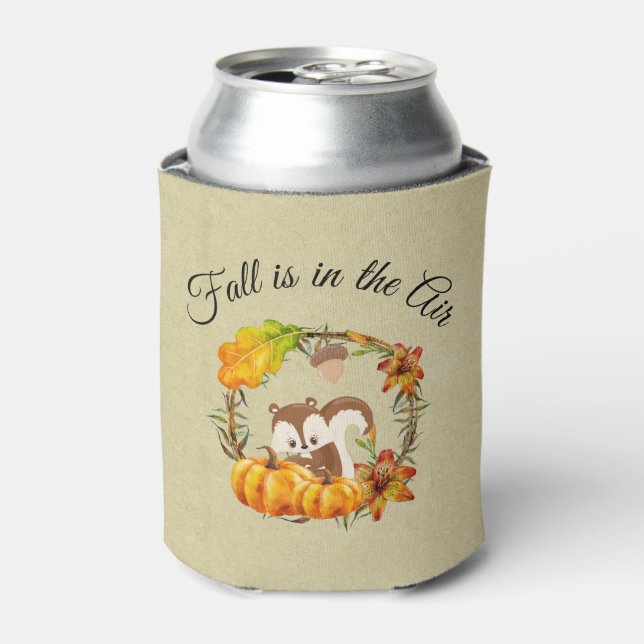 Fall is in the Air Typography with Squirrel Can Cooler (Can Front)