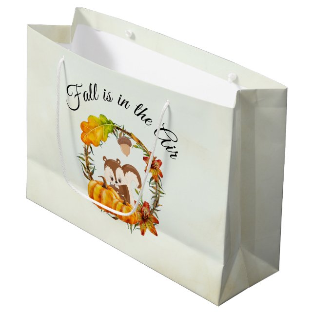 Fall is in the Air Typography with Squirrel Large Gift Bag (Front Angled)