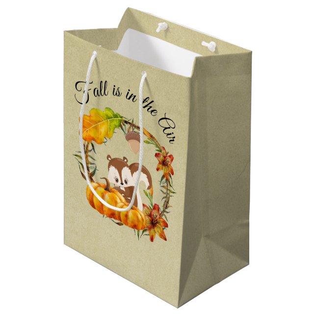 Fall is in the Air Typography with Squirrel Medium Gift Bag (Front Angled)