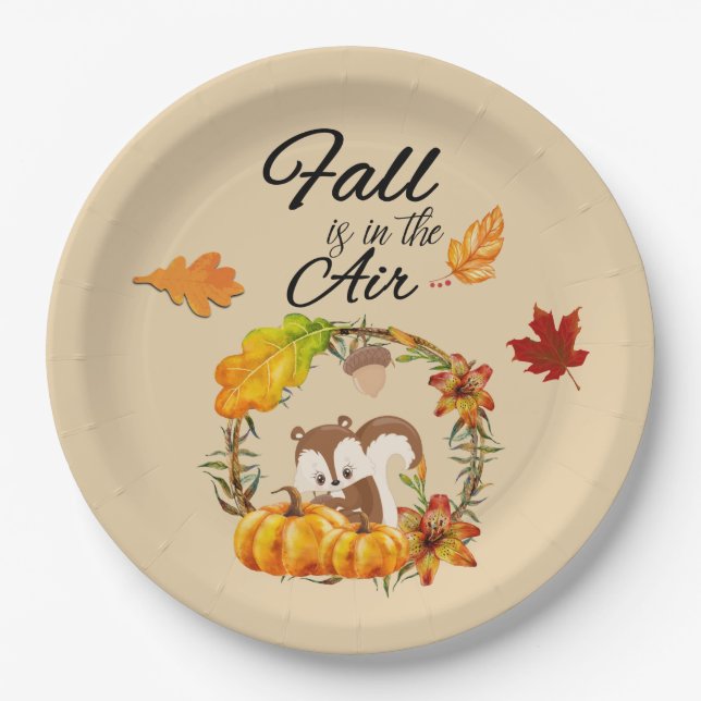 Fall is in the Air Typography with Squirrel Paper Plate (Front)
