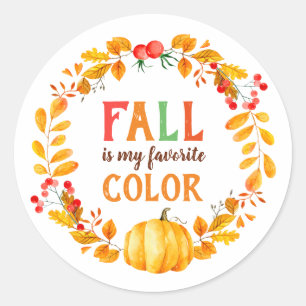 Fall is my Favourite Colour Autumn Leaves Pumpkin Classic Round Sticker