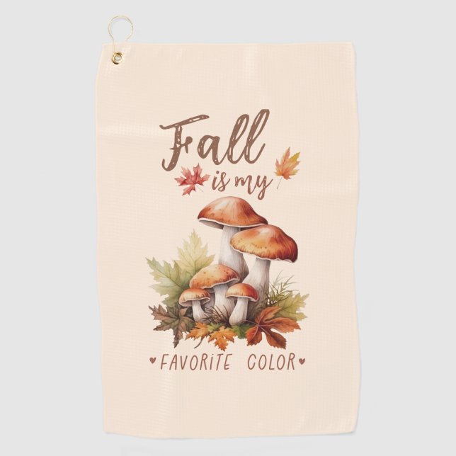 Fall Is My Favourite Colour – Mushrooms & Leaves Golf Towel (Front)