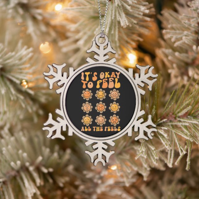  Fall Its Okay To Feel All The Feels Mental Health Snowflake Pewter Christmas Ornament (Tree)