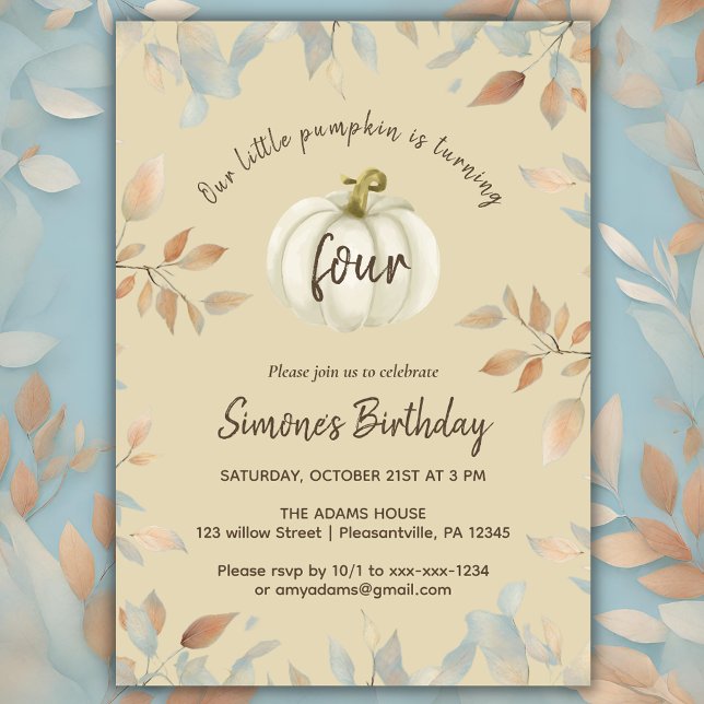 Fall Kids Birthday Party Watercolor Invitation (Creator Uploaded)