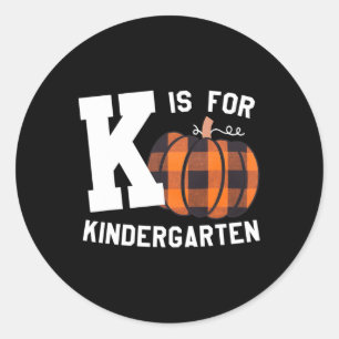 Fall Kindergarten Teacher K Is For Buffalo Plaid P Classic Round Sticker