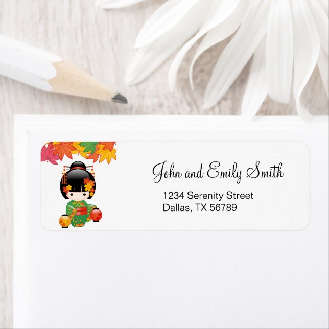 Fall Kokeshi Doll - Green Kimono Geisha Girl (Insitu)