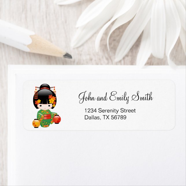 Fall Kokeshi Doll - Green Kimono Geisha Girl (Insitu)