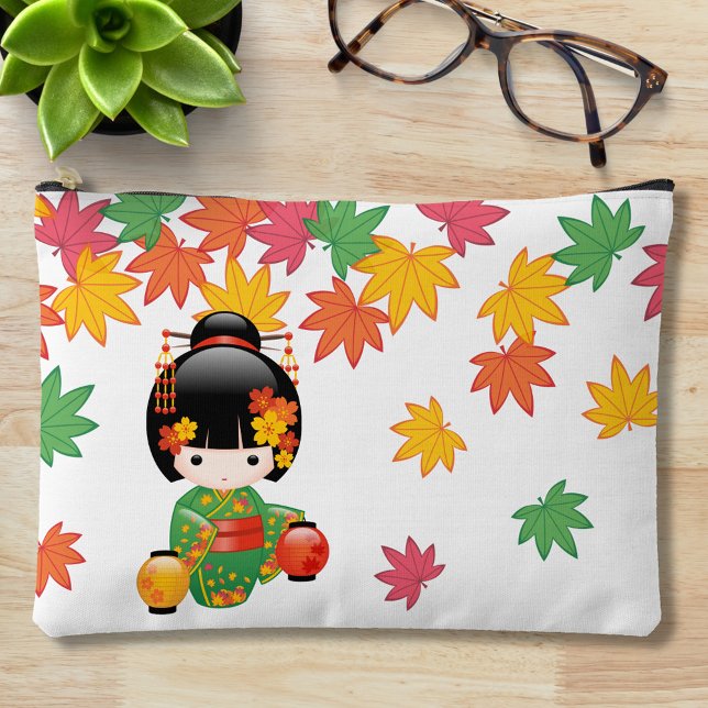 Fall Kokeshi Doll - Green Kimono Geisha Girl Accessory Pouch (Creator Uploaded)