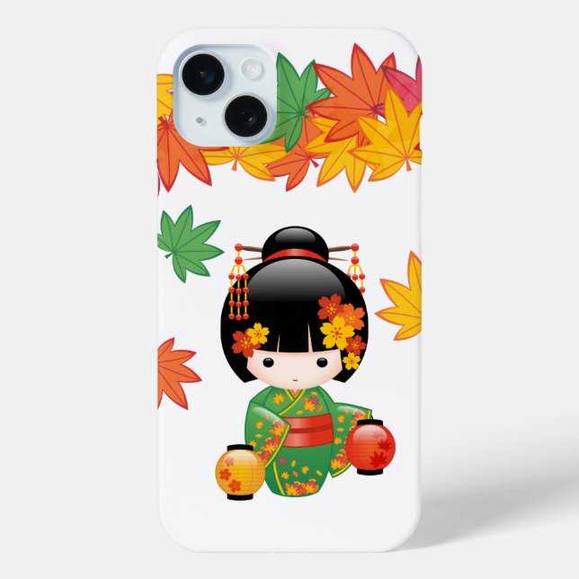 Fall Kokeshi Doll - Green Kimono Geisha Girl Case-Mate iPhone Case (Back)