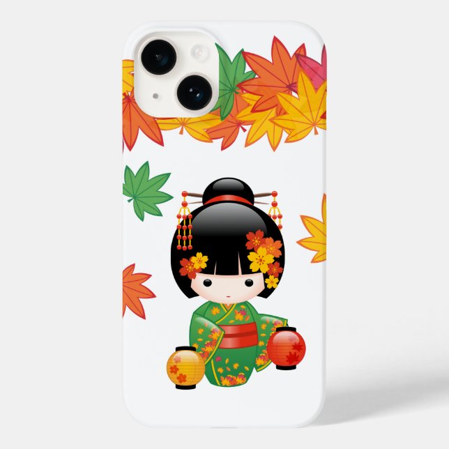 Fall Kokeshi Doll - Green Kimono Geisha Girl Case-Mate iPhone Case (Back)