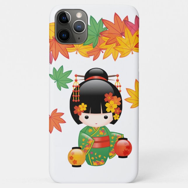 Fall Kokeshi Doll - Green Kimono Geisha Girl Case-Mate iPhone Case (Back)