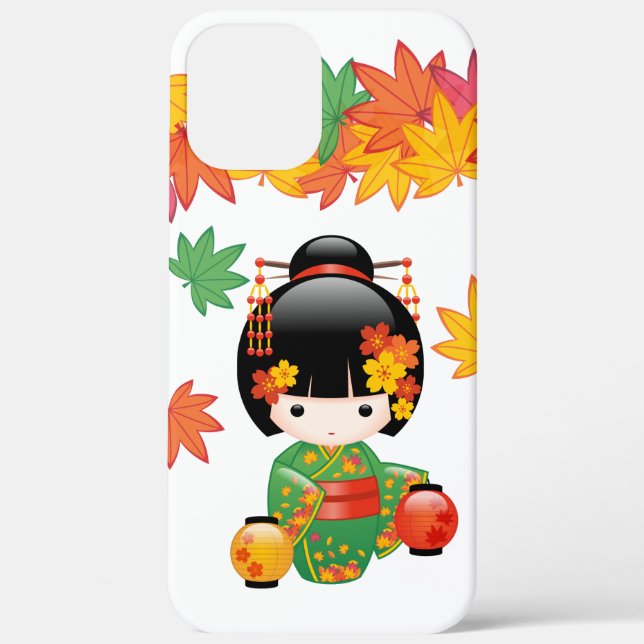 Fall Kokeshi Doll - Green Kimono Geisha Girl Case-Mate iPhone Case (Back)