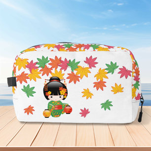 Fall Kokeshi Doll - Green Kimono Geisha Girl Dopp Kit