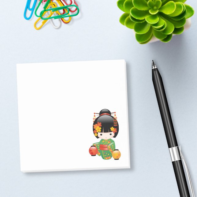Fall Kokeshi Doll - Green Kimono Geisha Girl Post-it Notes (Creator Uploaded)