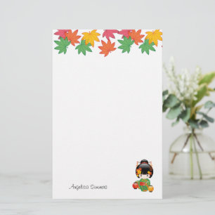 Fall Kokeshi Doll - Green Kimono Geisha Girl Stationery
