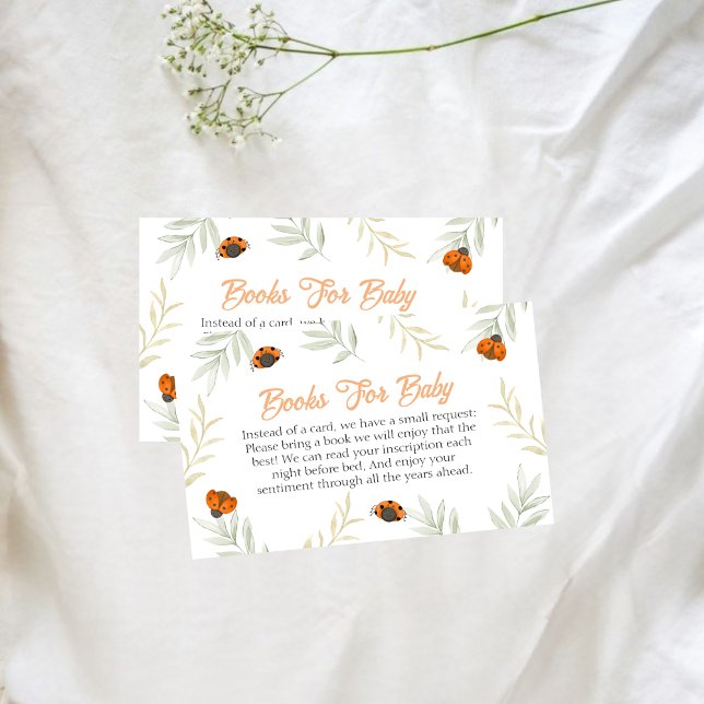 Fall Ladybug Greenery Books For Baby Shower  Enclosure Card (Fall Ladybug Greenery Books For Baby Shower Enclosure Card)