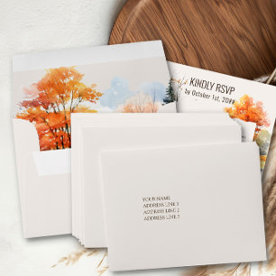 Fall Lake Neutral Cream Wedding Addressed RSVP Envelope