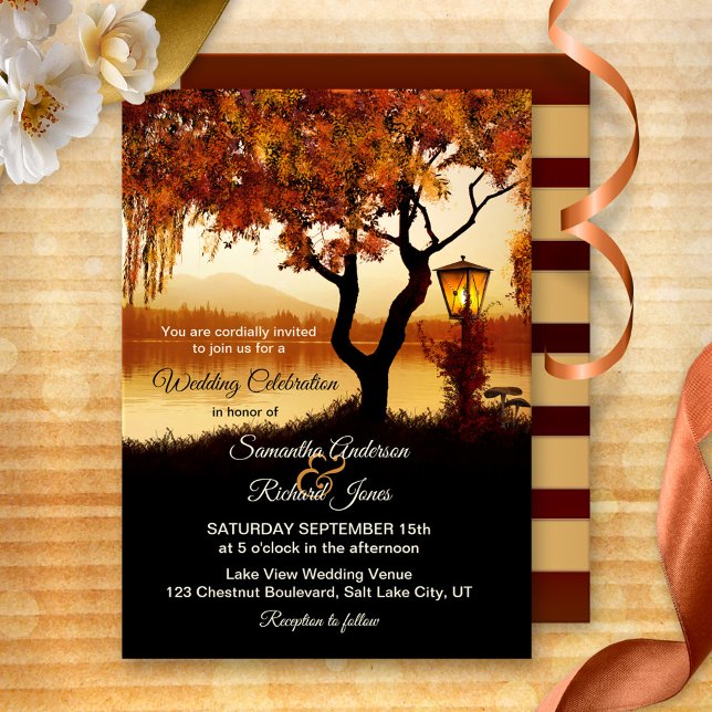 Fall Lake View Tree Wedding Invitation (Creator Uploaded)