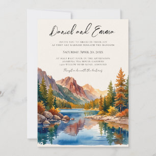 Fall Lake Watercolor Destination Wedding Invitation