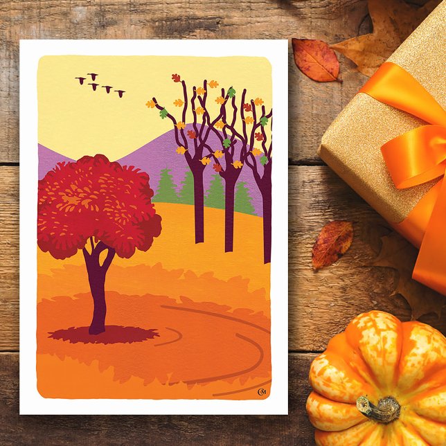 Fall Landscape Trees Thanksgiving Card (Creator Uploaded)