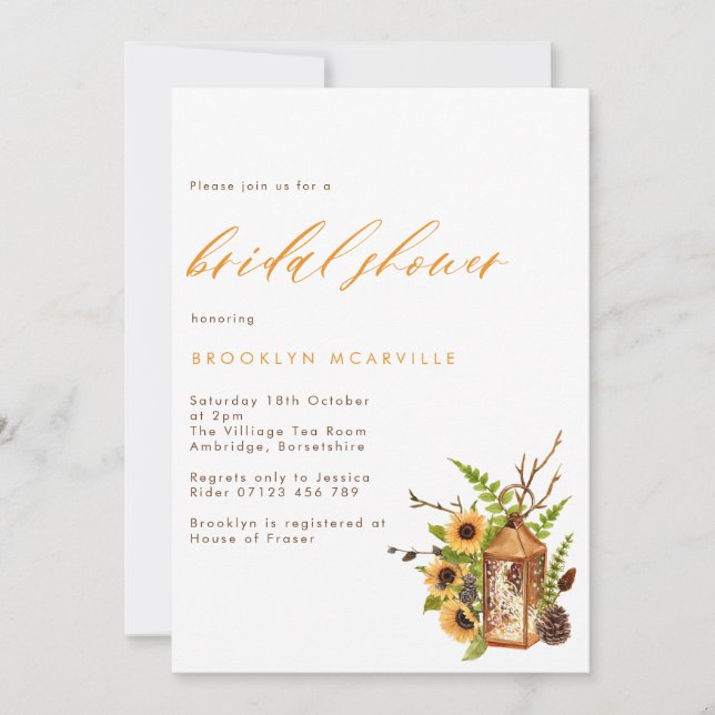 Fall Lantern & Sunflowers Bridal Shower Invitation (Front)