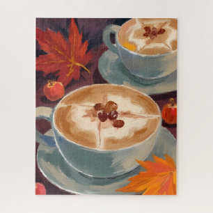 Fall Latte Date Autumn Coffee Leaves Watercolor Jigsaw Puzzle