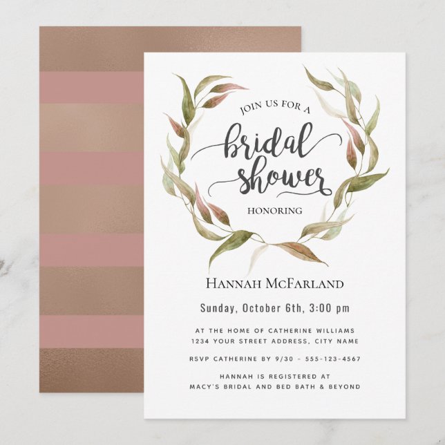 Fall Laurel Wreath Bridal Shower Invitation (Front/Back)