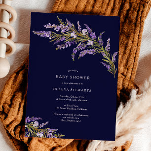 Fall lavender floral watercolor chic baby shower invitation