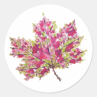Fall Leaf Art - Boho Watercolor In Purple Classic Round Sticker