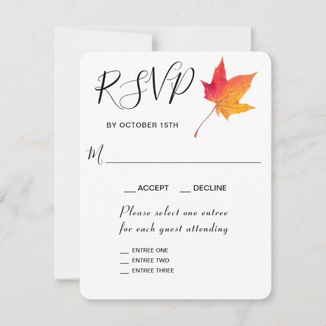 Fall Leaf Autumn 3 Entree RSVP Response Card (Front)