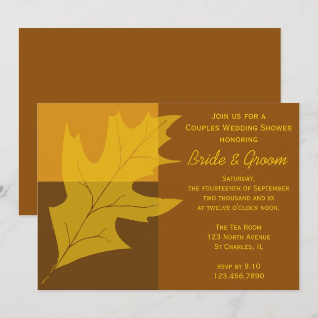Fall Leaf Colour Block Couples Wedding Shower Invitation (Front/Back)