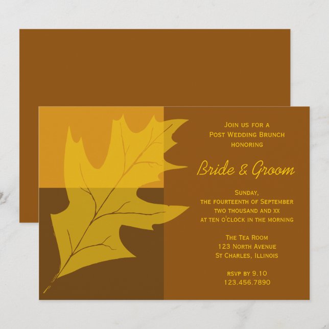 Fall Leaf Colour Block Post Wedding Brunch Invitation (Front/Back)