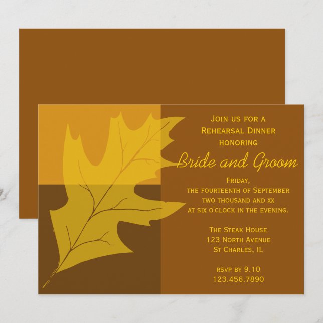Fall Leaf Colour Block Wedding Rehearsal Dinner Invitation (Front/Back)