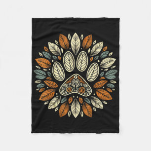 Fall Leaf Dog Paw Print Autumn Maple Leaf Thanksgi Fleece Blanket