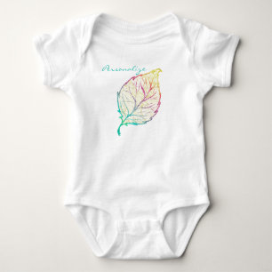 Fall leaf elegant cute pastel pink teal gold  baby bodysuit
