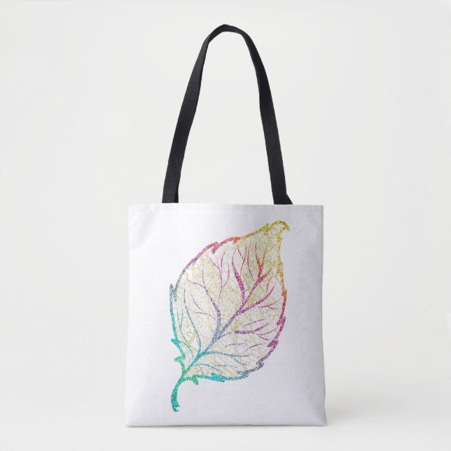 Fall leaf elegant cute pastel pink teal gold  tote bag (Front)