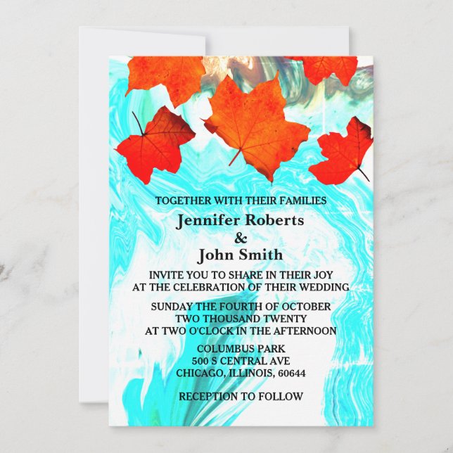 Fall Leaf Geode Agate Art Abstract Custom Wedding Invitation (Front)