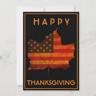 FALL LEAF HAPPY THANKSGIVING USA FLAG  INVITATION