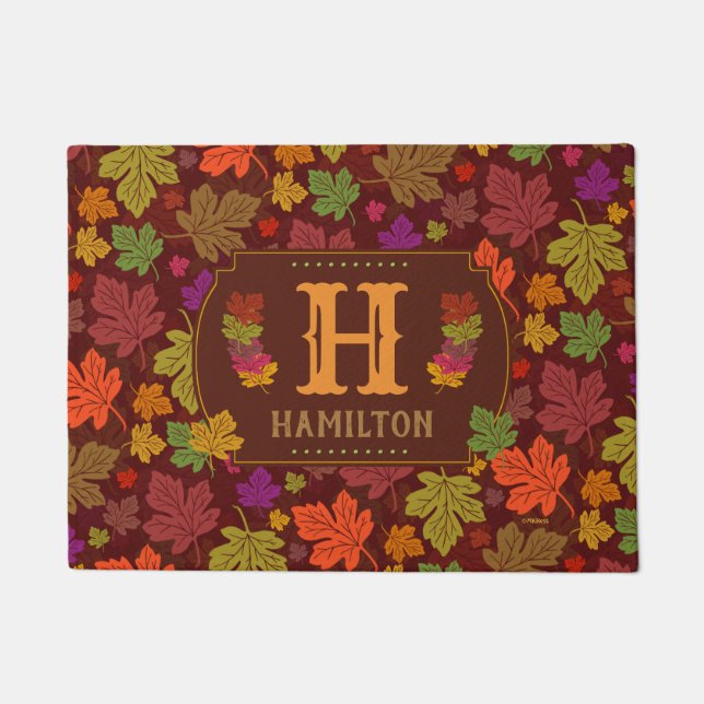 Fall Leaf Monogrammed Colourful Personalised Doormat (Front)