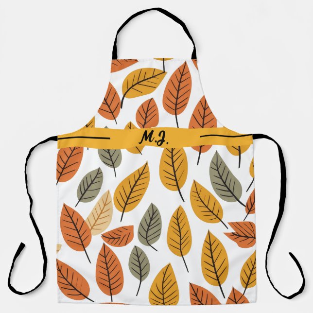 Fall Leaf Pattern Monogram Floral Botanical Apron (Front)