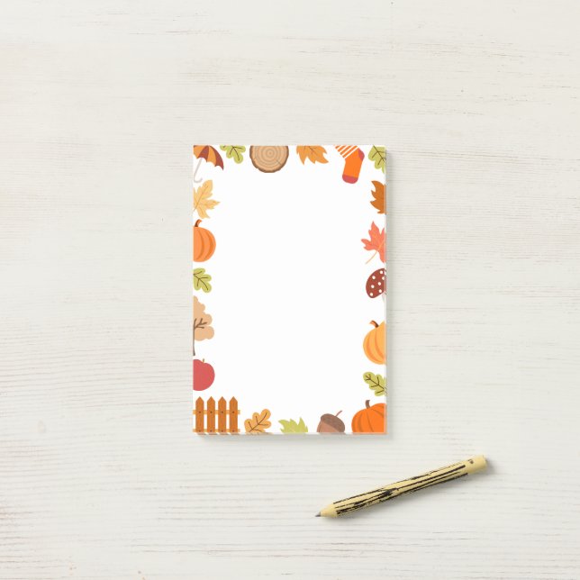 Fall Leaf Pumpkin Autumn Pattern Post-it Notes (On Desk)