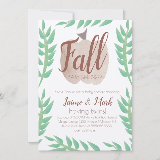 Fall Leaf Pumpkin Brown Baby Shower Kraft Invitation (Front)