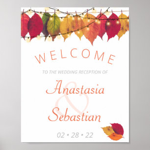 Fall Leaf String Lights Wedding Reception Welcome Poster