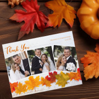 Fall Leaf Thanksgiving Wedding Photo Thank You
