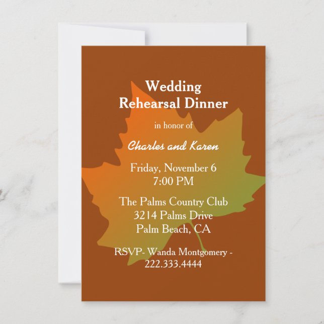 Fall Leaf Wedding Rehearsal Dinner Invitation (Front)