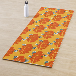 Fall Leaf With Cute Bugs Fun Yellow Orange Pattern Yoga Mat
