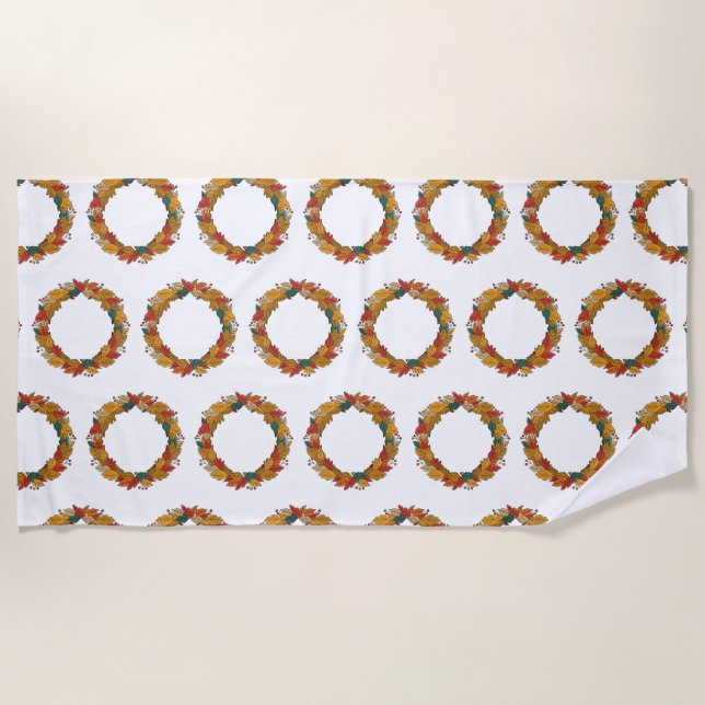 Fall Leaf Wreath Circle Beach Towel (Front)