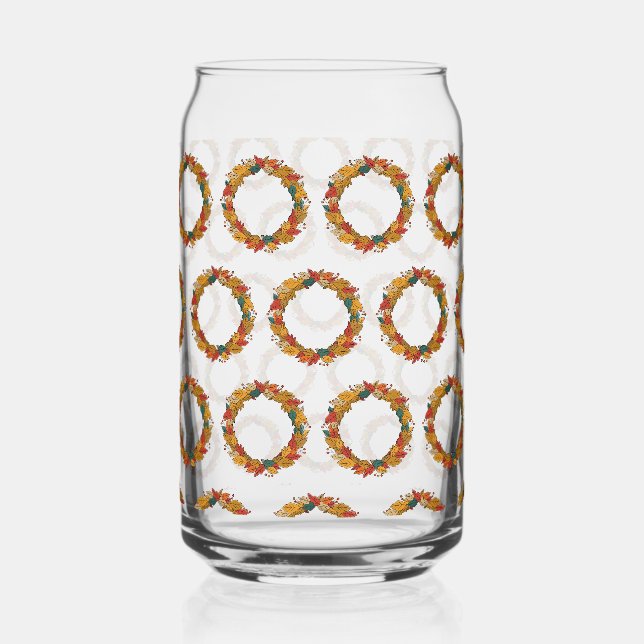 Fall Leaf Wreath Circle Can Glass (Front)